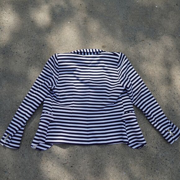 H&M Navy White Striped Blazer Gold Button Tailored Jacket Size 12 Preppy Work - Picture 4 of 15